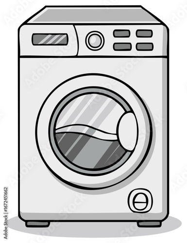 Front Loading Washing Machine Appliance Cartoon Style Laundry Wash Cycle