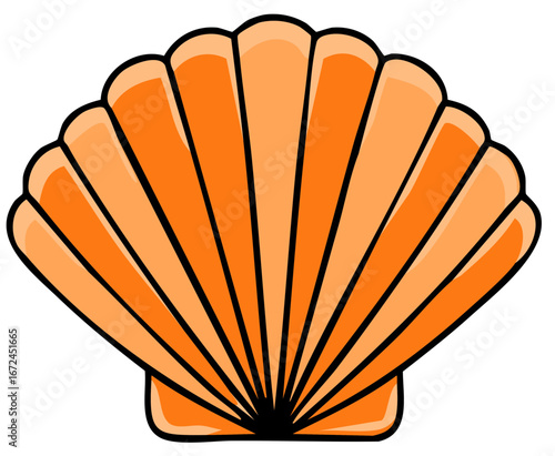 Orange seashell illustration with black outlines isolated on white background