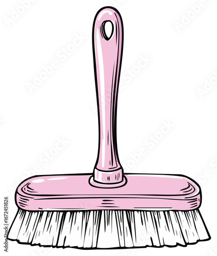 Pink Bristle Brush with Handle and Hanging Hole for Cleaning and Household Tasks
