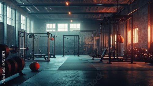 Fototapeta Naklejka Na Ścianę i Meble -  Industrial style gym interior with exercise equipment.