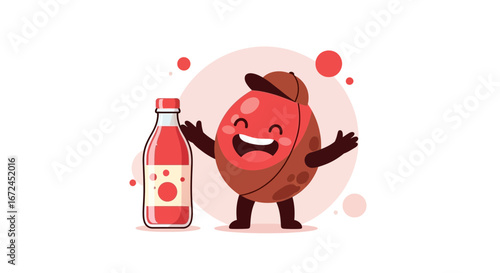 Cheerful Cartoon Character With Drink Bottle, Ready For Fun And Refreshment