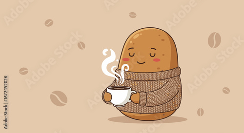 Charming Potato Character Relaxes And Enjoys Coffee: A Delightful Coffee Break Illustration