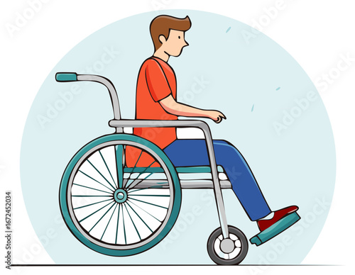 Young man with a physical disability sitting in a wheelchair cartoon vector illustration