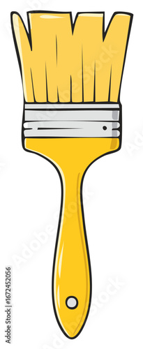 Yellow paint brush, cartoon style, isolated on white