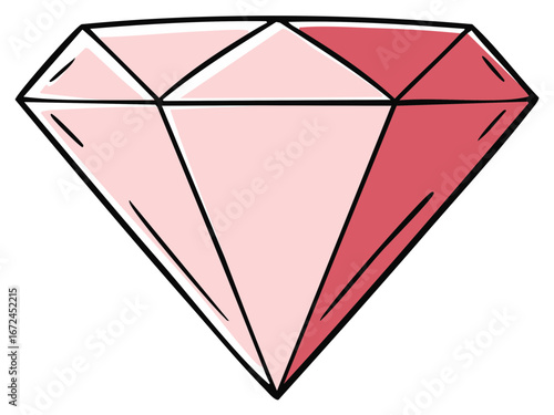 Pink Gemstone Illustration Drawing Sparkling Treasure, Cartoon Vector Gem Art, Valuable Precious Stone