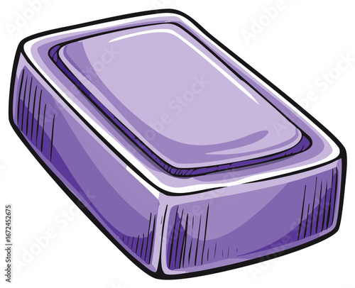 Illustration of a Bar of Purple Soap for Hygiene Needs, Cleaning Supplies and Sanitation