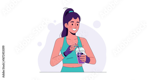 Cheerful Athlete Drinks a Refreshing Smoothie After a Successful Training Session