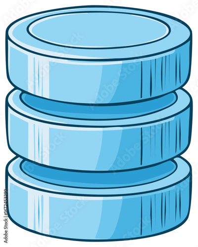 Stack of blue circular pills or tablets with shading in a simple cartoon style