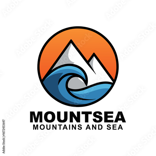 Creative combination mountain and sea logo design idea