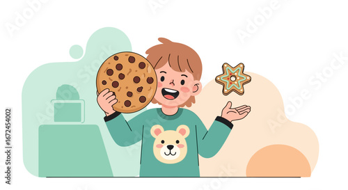 Cheerful Child Displaying Scrumptious Cookies In An Engaging And Delightful Scene
