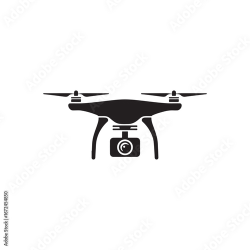 Sleek black drone icon with camera ready for aerial photography and videography vector