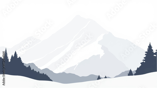 Mountains Covered with Snow. Mountain Landscape. Minimalist Illustration of Snow-Capped Mountains.