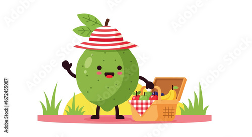 Cheerful Citrus With a Picnic Basket And Hat Enjoying a Sunny Outing