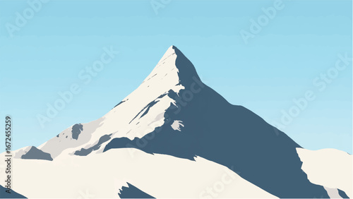 Mountains Covered with Snow. Mountain Landscape. Minimalist Illustration of Snow-Capped Mountains.