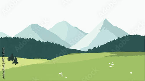 Mountains Covered with Snow. Mountain Landscape. Minimalist Illustration of Snow-Capped Mountains.