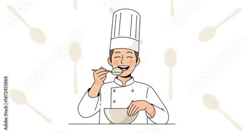 Cheerful Culinary Creator Savors Freshly Crafted Delicious Dish, Dining Delightfully