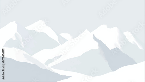 Mountains Covered with Snow. Mountain Landscape. Minimalist Illustration of Snow-Capped Mountains.
