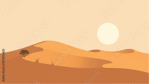 Desert Landscape with Layered Sand Dunes in Warm Tones. Illustration of a Desert Landscape.