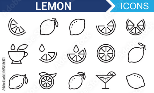 Lemon and Citrus Fruits Icon Set for Healthy Drink and Food Design