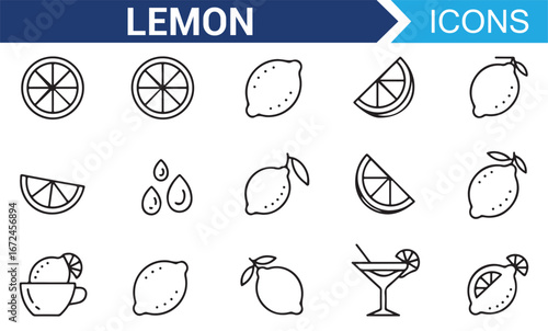 Collection of Refreshing Lemon and Lemonade Icons for Beverage Design