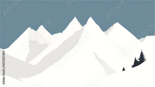 Mountains Covered with Snow. Mountain Landscape. Minimalist Illustration of Snow-Capped Mountains.