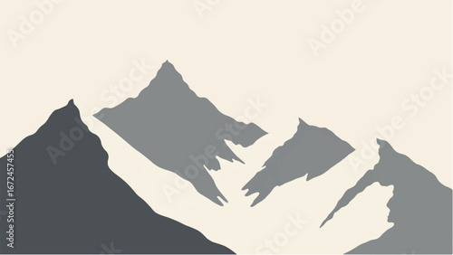 Minimalist Abstract Mountain Landscape and Snowy Peak. Illustration of a Mountain Landscape.