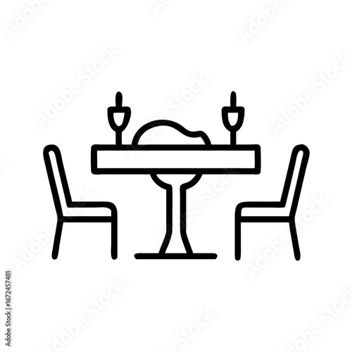 Dining table set for dinner with plates and wine glasses  
