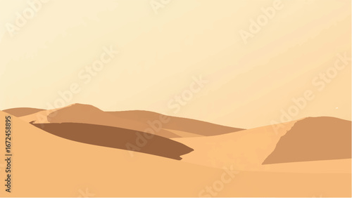 Desert Landscape with Layered Sand Dunes in Warm Tones. Illustration of a Desert Landscape.