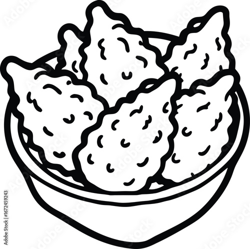 Bowl of fried chicken pieces illustration food meal
