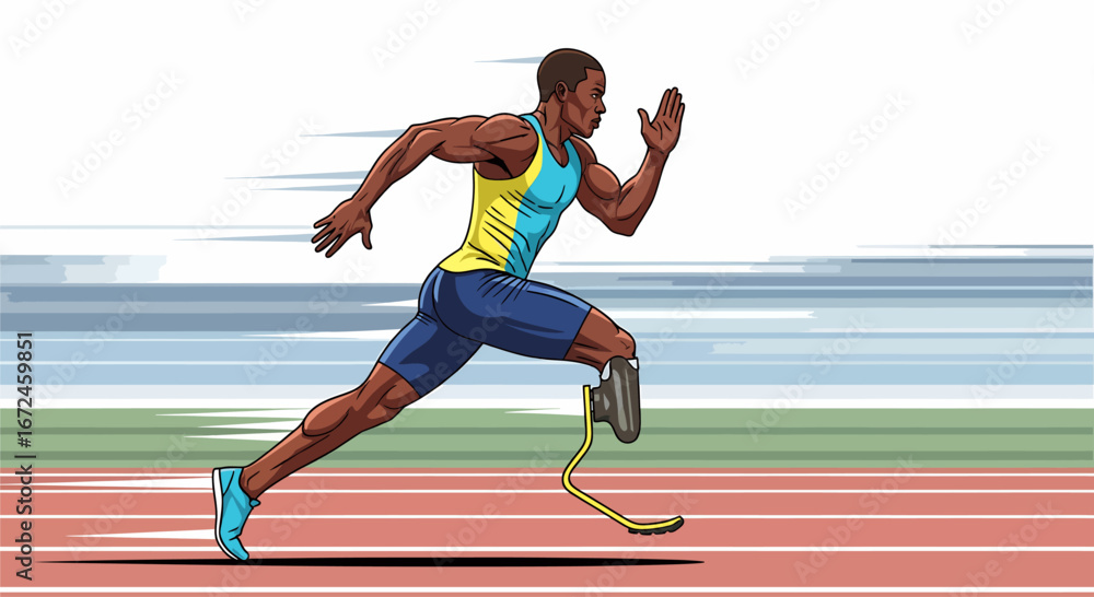 Obraz premium Vector of Paralympic Athlete running with prosthetic leg