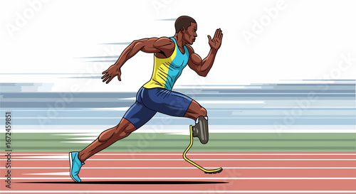 Vector of Paralympic Athlete running with prosthetic leg
