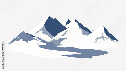 Mountains Covered with Snow. Mountain Landscape. Minimalist Illustration of Snow-Capped Mountains.