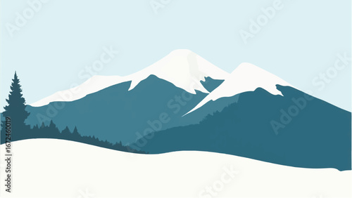Mountains Covered with Snow. Mountain Landscape. Minimalist Illustration of Snow-Capped Mountains.