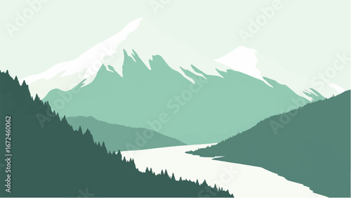 Mountains Covered with Snow. Mountain Landscape. Minimalist Illustration of Snow-Capped Mountains.