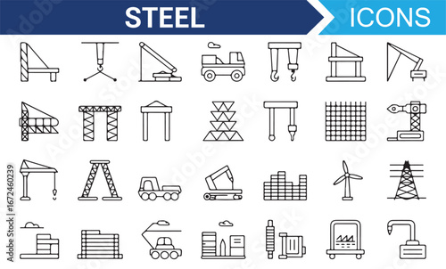 Simple Industrial Icons for Steelworks, Construction Sites, and Machinery