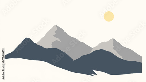Minimalist Abstract Mountain Landscape and Snowy Peak. Illustration of a Mountain Landscape.