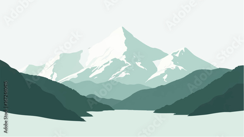 Mountains Covered with Snow. Mountain Landscape. Minimalist Illustration of Snow-Capped Mountains.