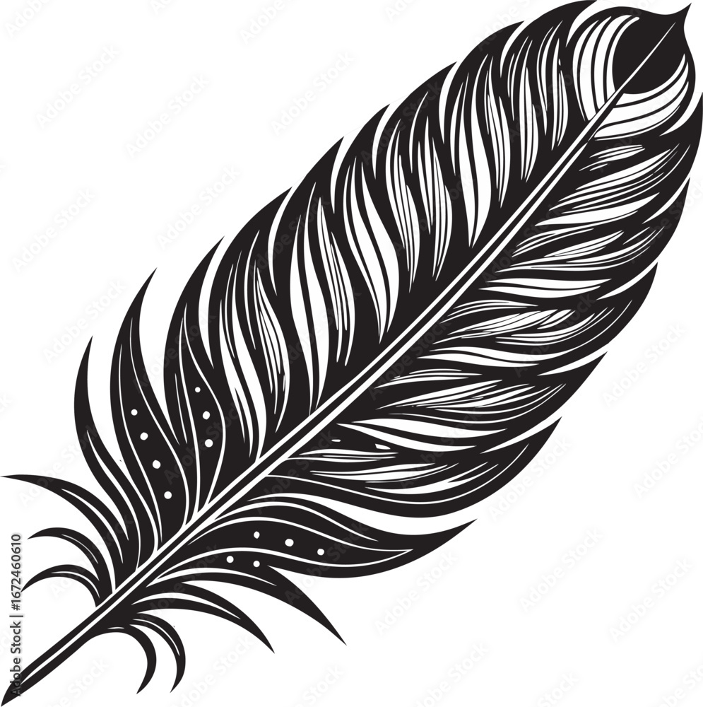 Fototapeta premium Intricate black feather illustration on white background