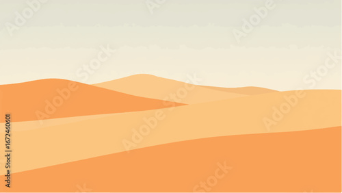 Desert Landscape with Layered Sand Dunes in Warm Tones. Illustration of a Desert Landscape.