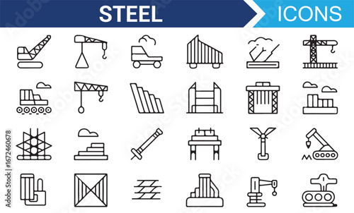 Engineering and Steel Factory Icons for Construction and Manufacturing