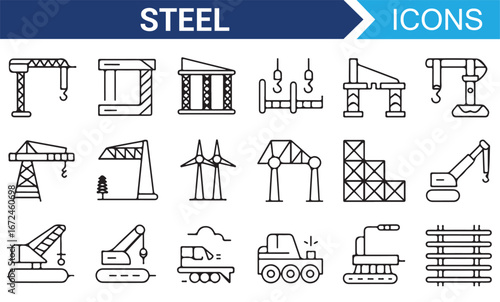 Steel Production and Construction Icons Set for Industrial Use