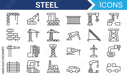 Minimalist Icons for Construction Machinery and Steel Manufacturing