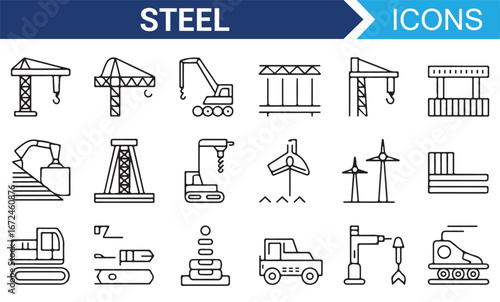 Line Art Icons for Steel Industry, Manufacturing, and Engineering Projects