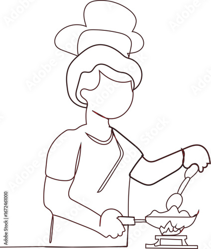 chef  cook with a spoon line art vector