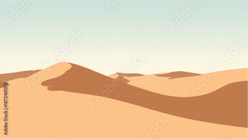 Desert Landscape with Layered Sand Dunes in Warm Tones. Illustration of a Desert Landscape.