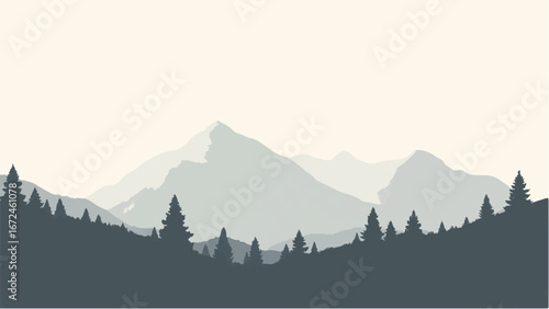 Minimalist Abstract Mountain Landscape and Snowy Peak. Illustration of a Mountain Landscape.