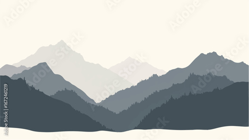 Minimalist Abstract Mountain Landscape and Snowy Peak. Illustration of a Mountain Landscape.