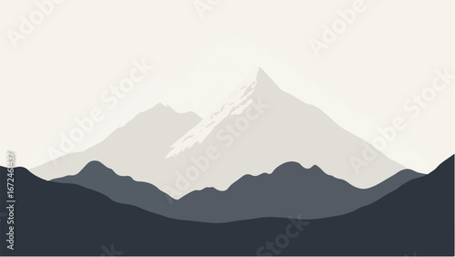 Minimalist Abstract Mountain Landscape and Snowy Peak. Illustration of a Mountain Landscape.