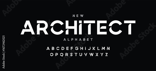 Architectural project font, technical draw style alphabet. Geometrical typography. Wireframe letters, typographic design with draft strokes for architecture logo and headline. Isolated vector typeset
