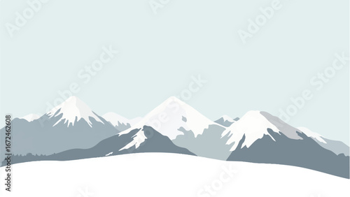 Minimalist Abstract Mountain Landscape and Snowy Peak. Illustration of a Mountain Landscape.